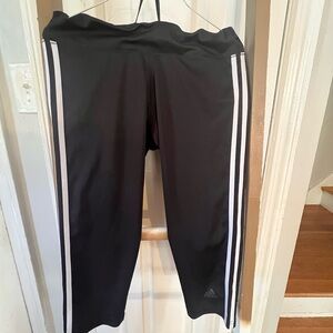 Pre~loved Adidas Black Athletic Leggings with White Stripes.
